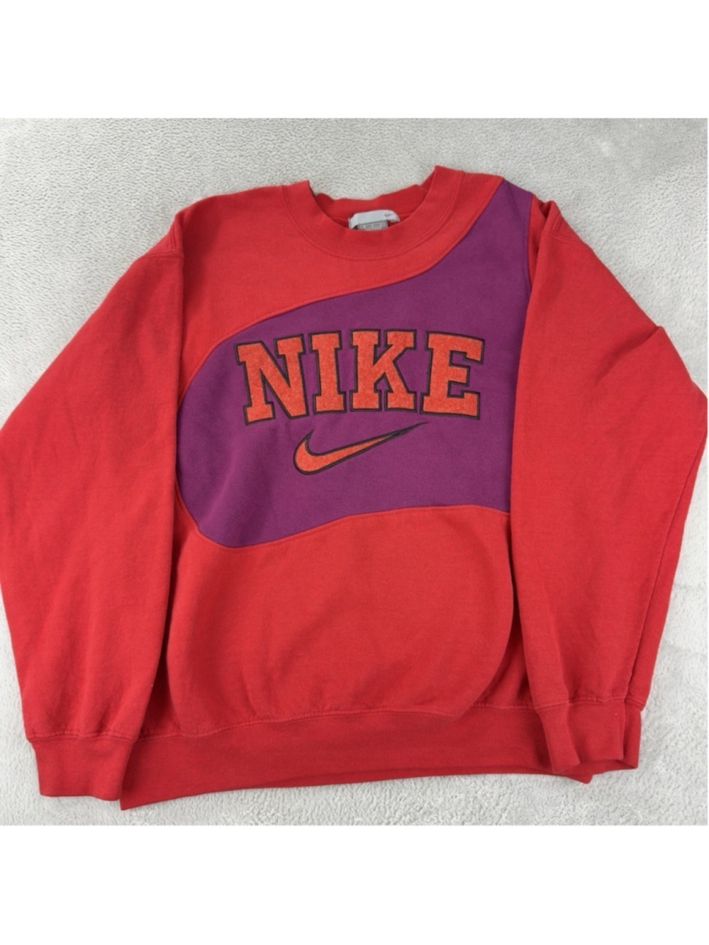 Vintage Nike Men's Size Medium Reworked Red/Purple Retro Fleece Crewneck Sweater - Picture 7 of 10